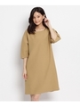 ドロップショルダーサックワンピース/ベージュ系(054)