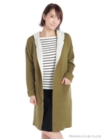 フード付き配色切替えコーディガン/カーキ