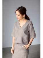 【AZUL by moussy】FスウェードVネック7分袖プルオーバー/CAM