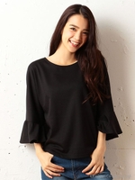 バックリボン袖フレアトップス/ブラック