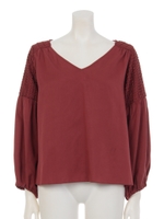 レース切替ブラウス/RED