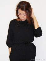 【Shelly island】ベルト付きボリュームスリーブニット/ブラック