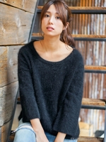 アンゴラモヘヤニット ミンク加工・ベルスリーブP/O/ブラック