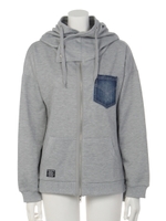 デニムポケットカシュクールパーカー/杢GRY