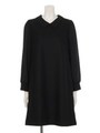 袖シフォン襟付きＡラインワンピース/ブラック