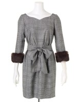 袖ファーハートカットタイトワンピース(チェック)/チェック