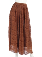 【Lady Like】ウエストギャザーレースマキシスカート/キャメル