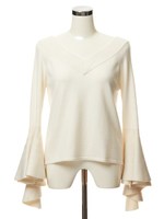 ラッフルスリーブオフショルニット/ホワイト