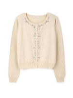 フロントデコジュエルラウンドネックカーディガン/ホワイト(031)