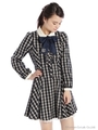リボン付チェック柄シャツワンピース/グリーン