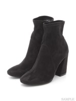 【R&E】チャンキーヒールストレッチショートブーツ/ブラックスエード