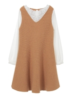 袖シフォンネックレースミラノリブワンピース/ライトグレー