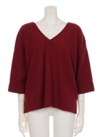 【Shelly island】起毛リブVネックプルオーバー/ボルドー