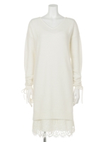 袖くしゅニットワンピース/ホワイト