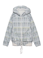 【emmi studio】チェックプリントフードブルゾン/LBLU