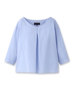 コットンタック七分袖シャツ/サックス(090)