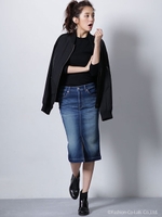 裏起毛デニムタイトスカート/ブルー