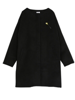 ブローチノーカラーコート/グリーン