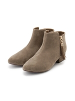 【クッション性UP】タッセル付きフラットショートブーツ/ダークブラウン(043)