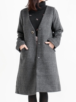 チェックVカラーコート/L/グレー柄