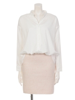 スキッパーシャツニットコンビOP/WHT