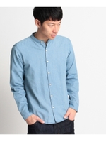 バンドカラーデニムシャツ/ライトブルー(091)