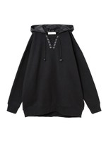 レースアップフードワンピース/ブラック