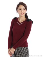 肩取外しリボンVネックリブカット　1/コン