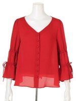 袖ギャザーリボンブラウス/ピンク