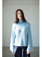 【AZUL by moussy】ハイネックワイドスリーブニットプルオーバー/L/BLU