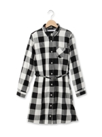 ◆ビックギンガムチェックシャツワンピース/ブラック(219)