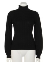 細ケーブルタートルニット/ブラック