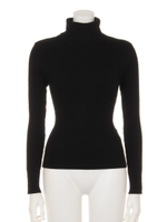 リブタートルニットトップス/ダークブラウン