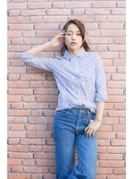 【AZUL by moussy】CローンF切替1ポケ長袖シャツ/柄BLU