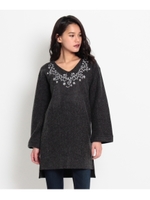 刺しゅうチュニックニットワンピース/キャメル(041)