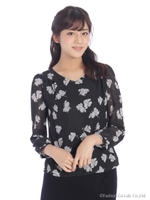 Vネック肩タックブラウス/クロ