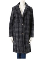 ウールチェックチェスターロングコート/ネイビー