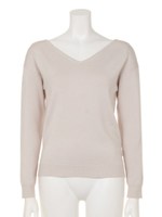 バックチェーン長袖Ｖニット/ライトベージュ