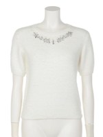 ビジューネックシャギーknit TOP/WHT