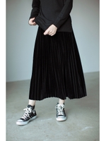 【AZUL by moussy】ベロアプリーツミモレスカート/BLK