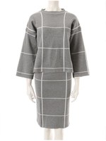 チェックニットセットアップ/グレー