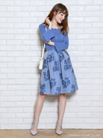 フラワーカットジャガードスカート/ネイビー