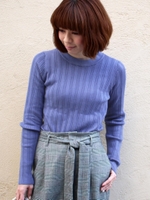 ランダムワイドリブクルーネックニット/ベージュ