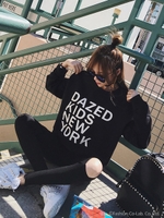 英文字プリント裏起毛プルオーバーパーカー/ブラック