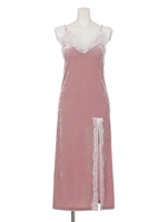 【大胆スリット入り】ベロアキャミOP/ネイビー