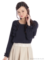 フリルフリルブラウス/ネイビー