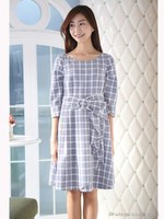 フレア袖ラッフルベルト付OP/Sグレー