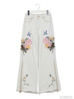 エンブロイダリージップパンツ/ホワイト