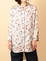 ノスタルリップフラワーロングシャツブラウス/ホワイト系柄
