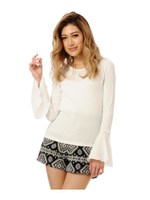 袖フレアリブTOP/KHAKI